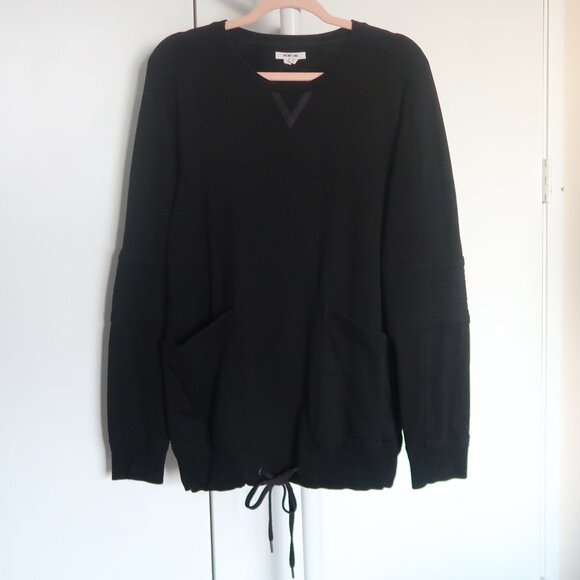 Helmut Lang Black Cotton Moto Sleeve Sweatshirt with Drawstring Hem Size L - Picture 2 of 9